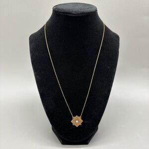 Geometric Square Pendant Necklace Brass Tone Crystal Accent Minimalist 20"